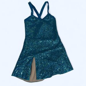 Women's Turquoise sequin Dress with Slit